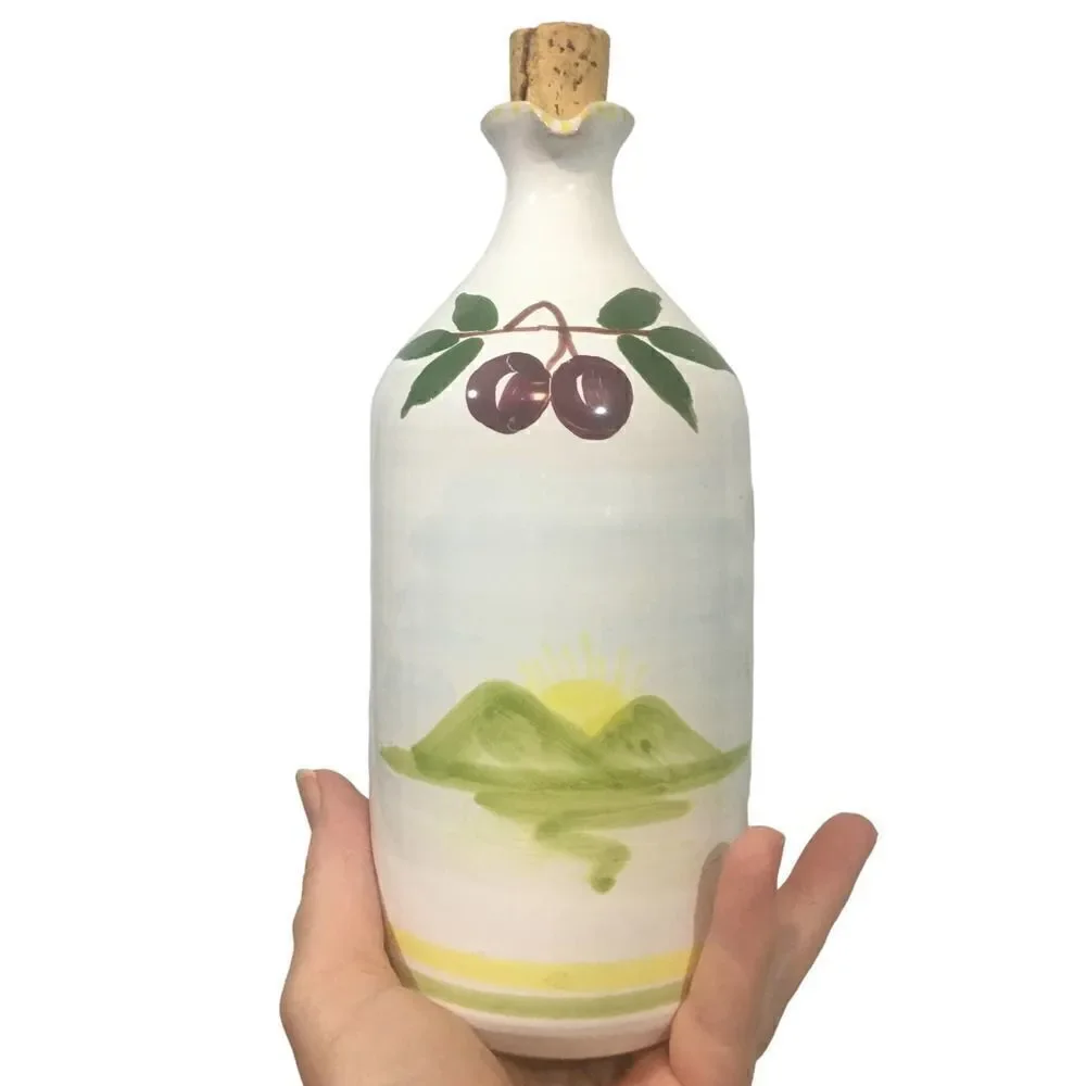 Hand Painted Italian Ceramic Oil Bottle Bottle Made In Italy